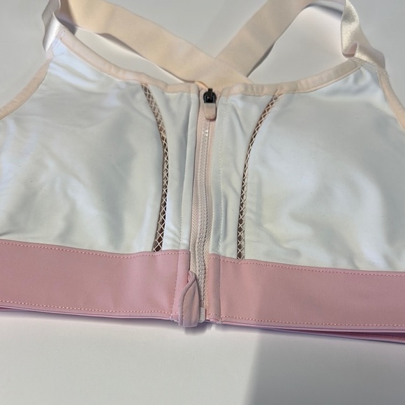 Fabletics White and Pink Crop Top with Front Zipper - Picture 2 of 7